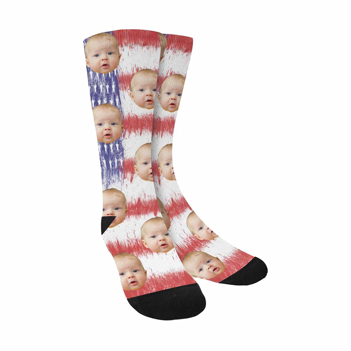Custom Printed Photo Socks with Faces - American Flag Personalized Crew Socks for Gifts, Couples & Family - Great for Holidays, Birthdays and Special Occasions
