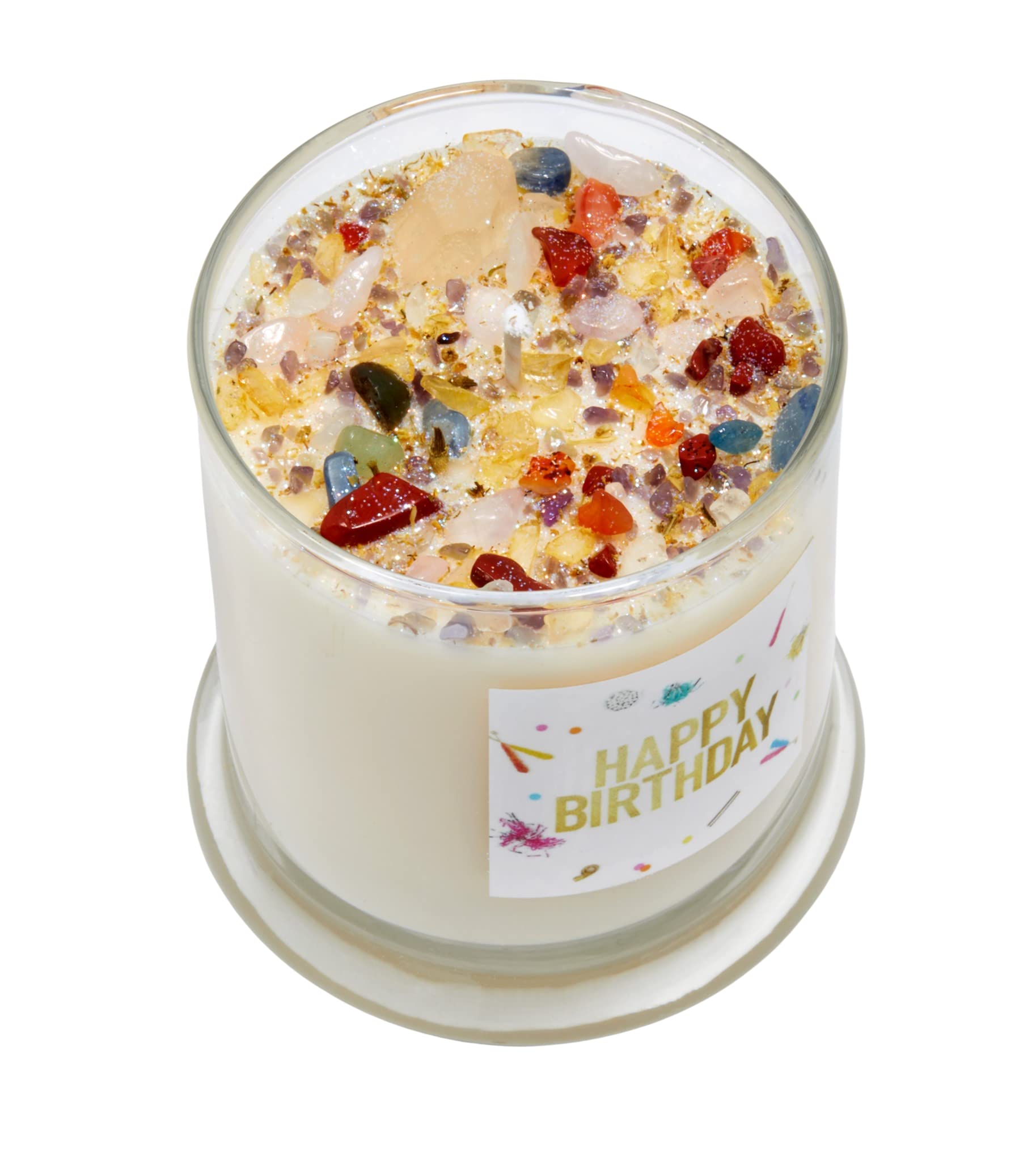 New Moon Birthday Candle - Crystal Herb Soy Candle for Wishes & Manifestation - 12oz Glass Jar