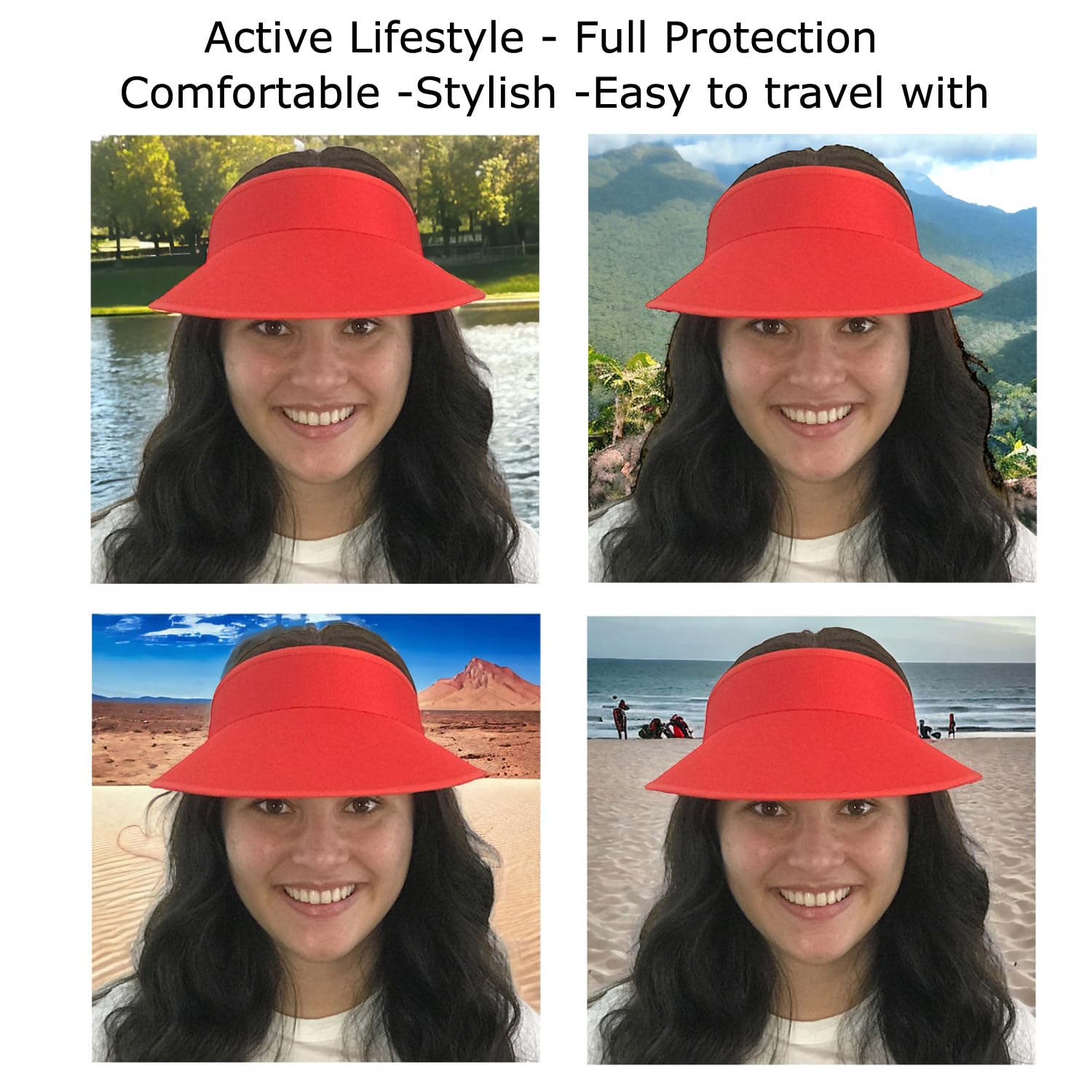 Silverfever Women's Wide Brim UV Protection Sun Visor Hat - UPF 50+ Sunblock for Beach, Tennis, Golf & Outdoor Sports (Red) - Perfect for Summer Activities and Travel