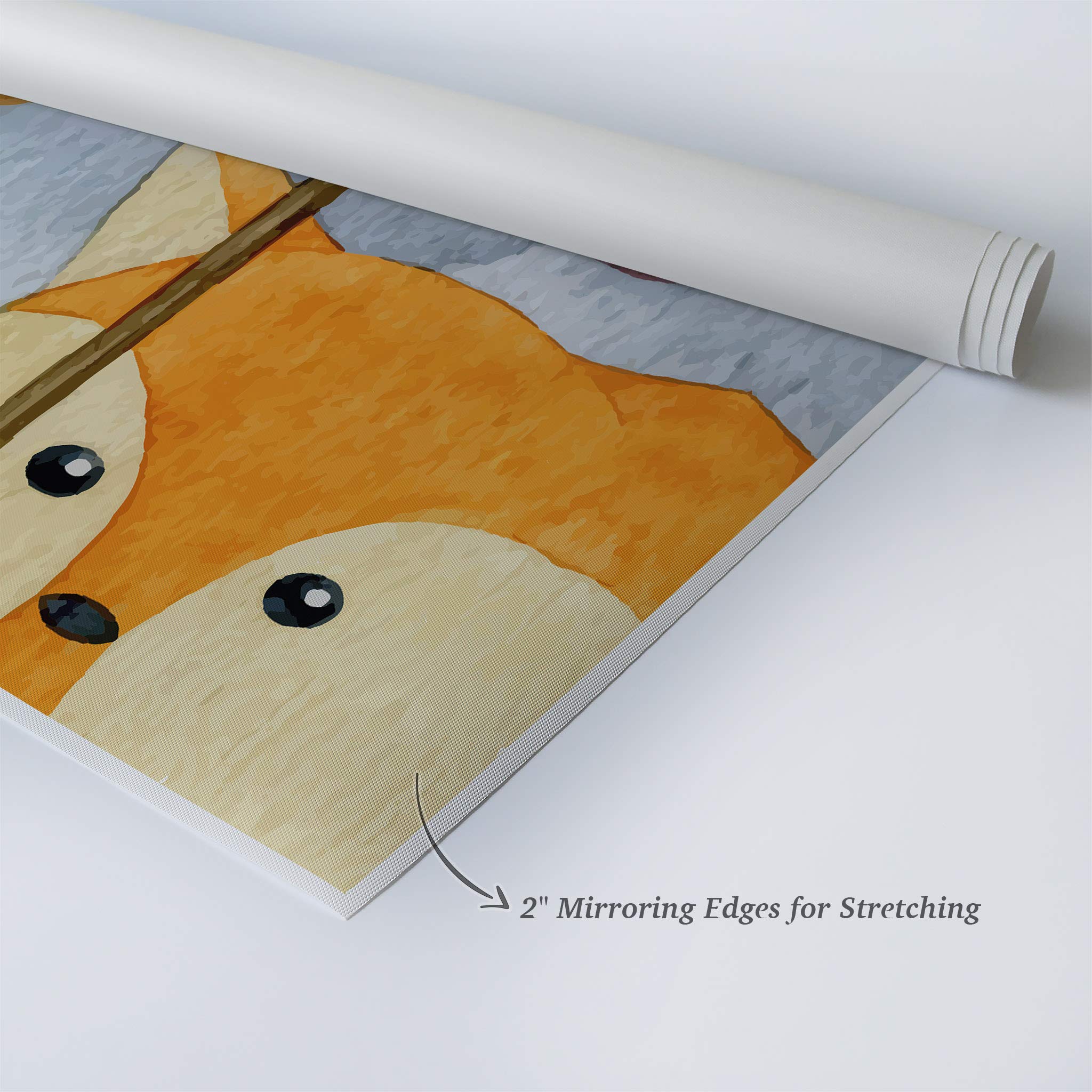 Cute Fox Umbrella Painting Canvas Print - Autumn Theme Gray Background Wall Art for Kids Room, Nursery & Baby Room Decor - 40x30 Inches Made in USA | Perfect for Children's Bedroom, Playroom & Preschool Classroom Decor