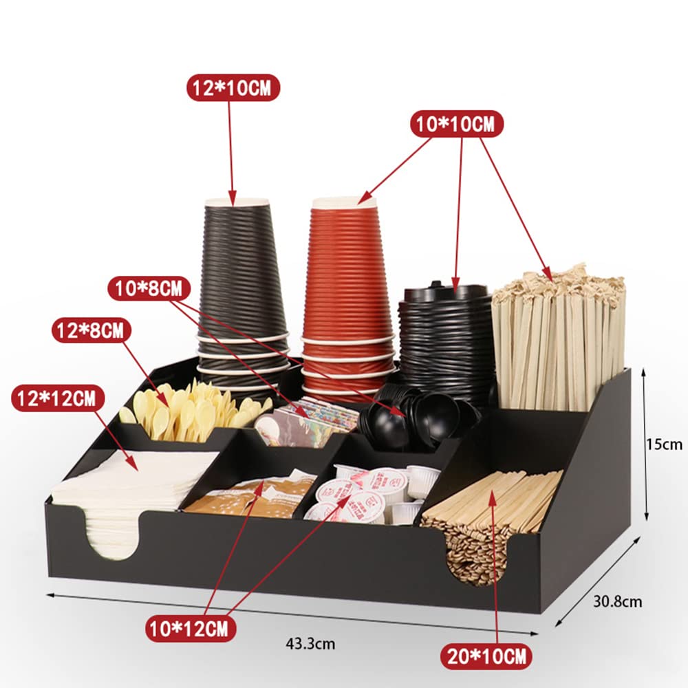 11-Compartment Black Cup & Lid Organizer - Coffee Bar & Condiment Storage Solution for Kitchen Countertops, Office Break Rooms & Coffee Stations