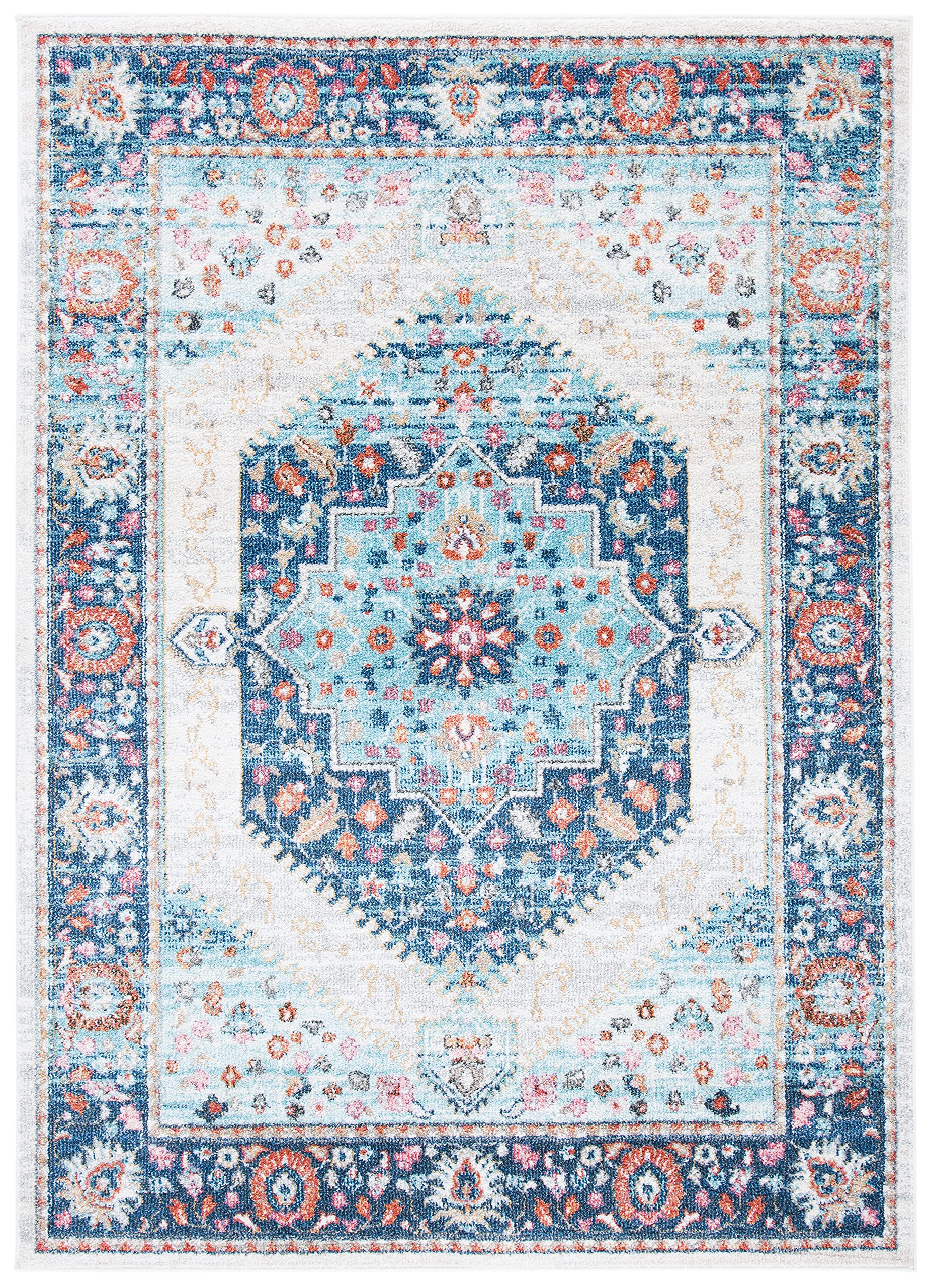 SAFAVIEH Phoenix Collection 8' x 10' Ivory & Blue Boho Chic Oriental Medallion Area Rug - Non-Shedding, Easy Care, High Traffic Resistant - Perfect for Living Room, Bedroom, Dining Room & Home Decor (PHX291A)