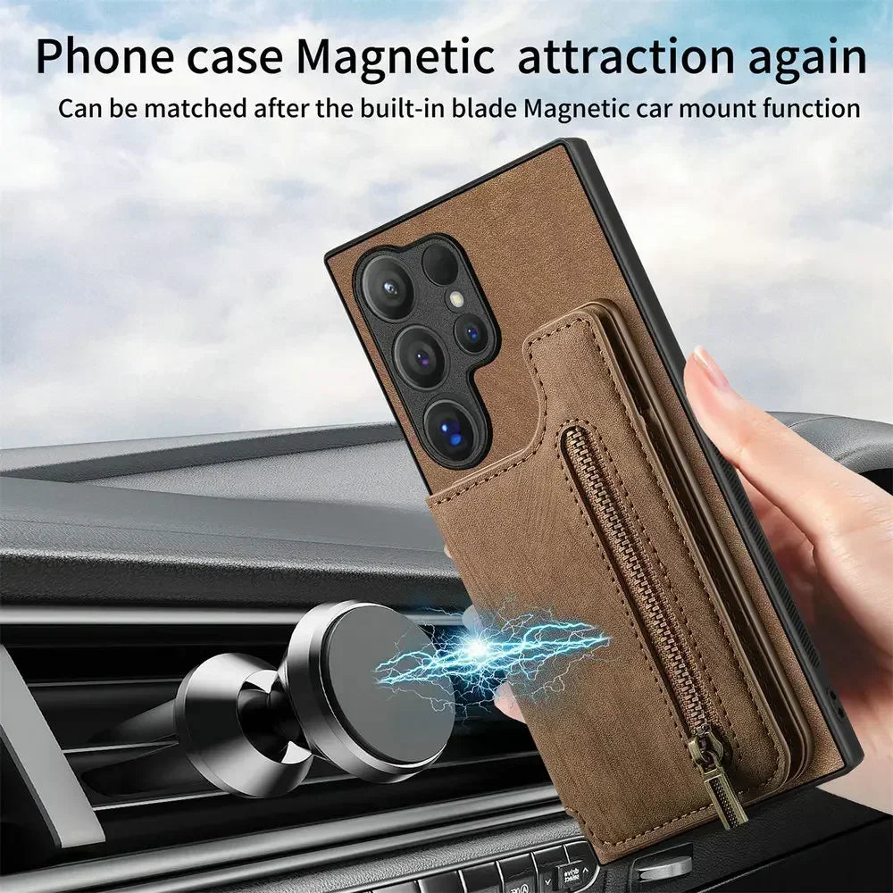 Samsung Galaxy S25 Ultra Leather Wallet Case with Zipper & Magnetic Closure - Slim Protective Cover for Everyday Use & Travel