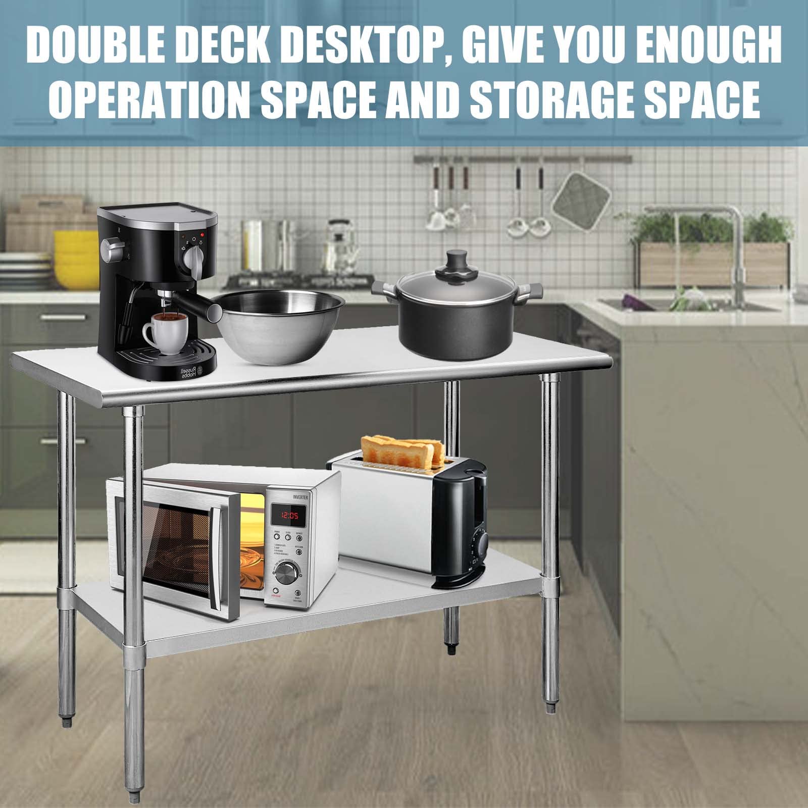 Stainless Steel Prep Table 24x48 Inches - Adjustable Under Shelf & Foot - Heavy Duty Commercial Kitchen Table for Restaurant, Home, Hotel - Perfect for Food Prep, Cooking & Baking Workspaces