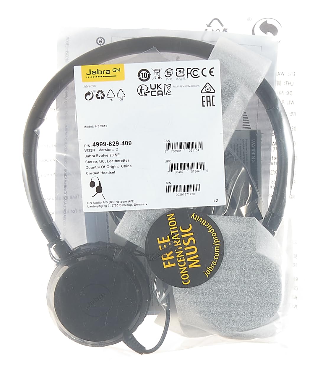 Jabra Evolve 20 SE UC Stereo Headset - Noise Cancelling USB Headphones for VoIP Calls, Softphone & Unified Communications - USB-A with In-line Controls - Black - Perfect for Remote Work, Office & Call Center Use