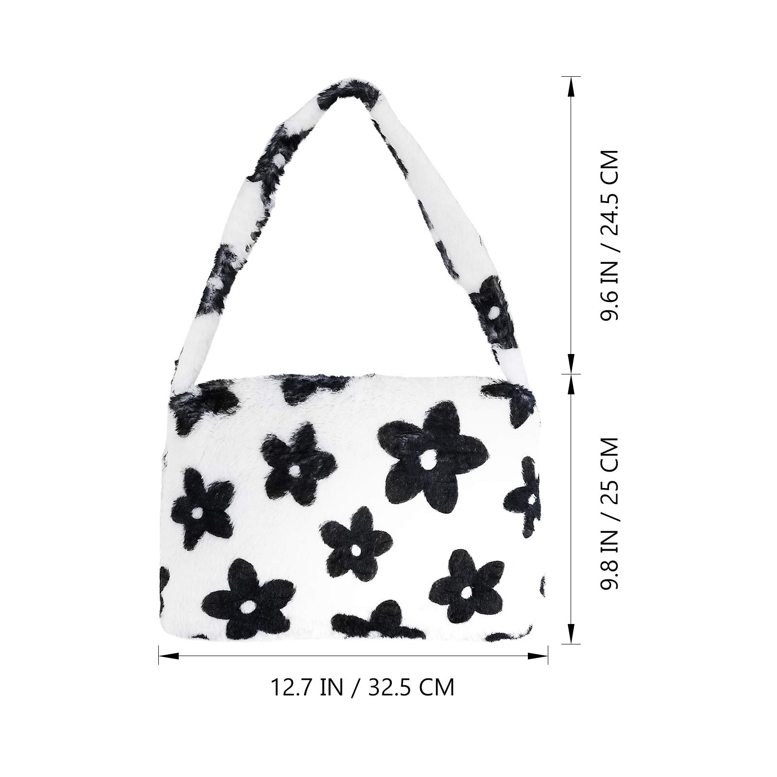 ABOOFAN Women's Plush Cow Print Shoulder Bag - Faux Fur Clutch Handbag, Crossbody Purse & Tote in Black & White | Winter Fashion Accessory, Holiday Gift, Party Outfit Essential, Casual Everyday Use