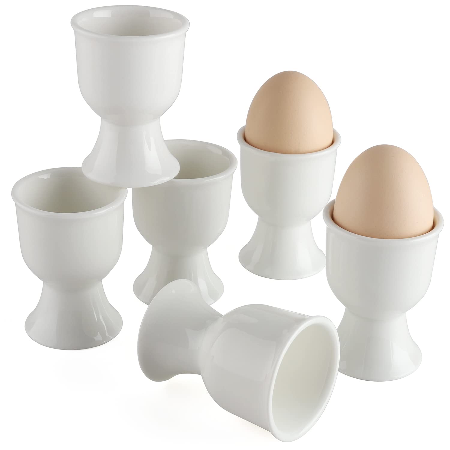 6-Piece White Ceramic Egg Cups Set - Porcelain Egg Holders for Soft & Hard Boiled Eggs | Perfect for Breakfast, Brunch & Easter Decorations