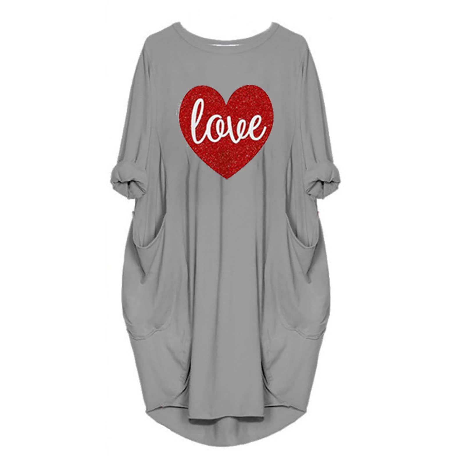 BFAFEN Women's Plus Size Valentine Print Dress - Round Neck Long Sleeve Casual Loose Fit Pocket Dress for Valentine's Day, Date Night & Special Occasions