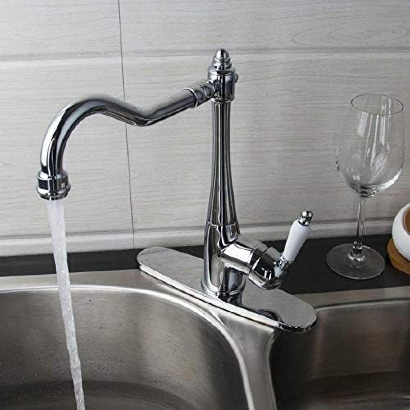 CRJUS 360° Swivel Kitchen Sink Faucet - Chrome Polished Dual Handle Mixer Tap with Extended Spout for 2 Basins | Perfect for Multi-Task Cooking & Dishwashing in Modern Kitchens