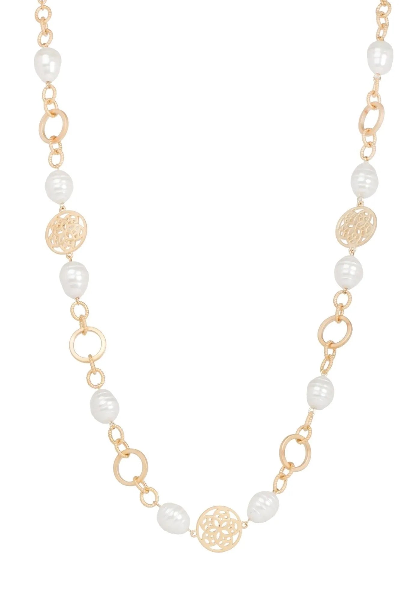 Elegant Pearl Long Chain Medallion Necklace for Women - Perfect for Weddings, Parties & Special Occasions