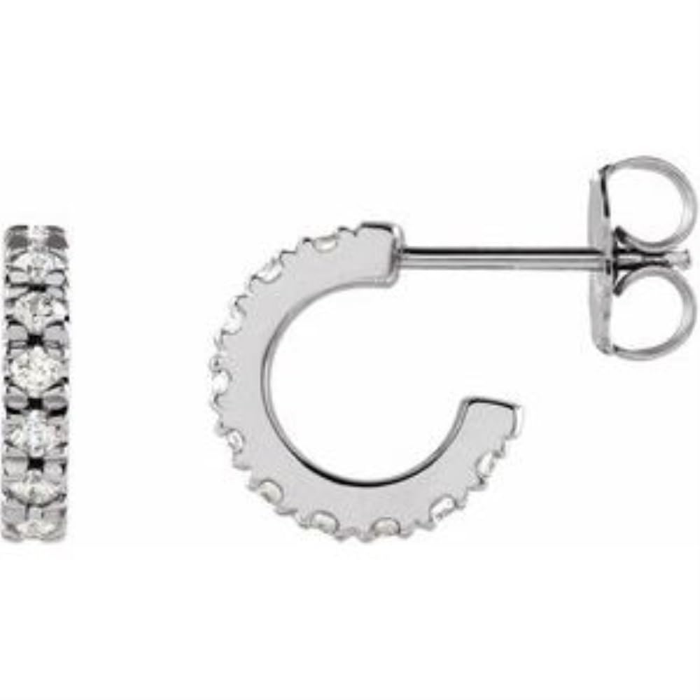 14K White Gold Natural Diamond French-Set Huggie Hoop Earrings for Women - Elegant Everyday & Special Occasion Jewelry Gift