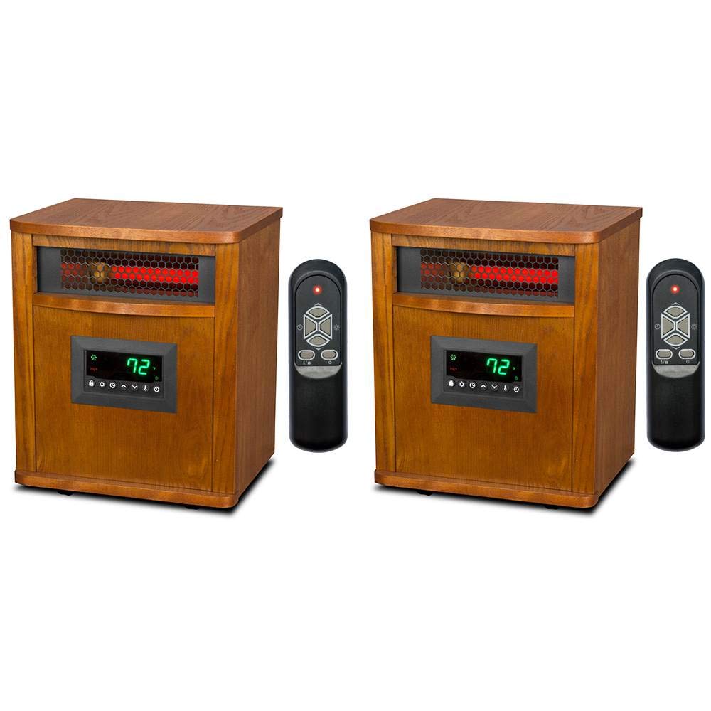 Lifesmart 1500W Portable Infrared Quartz Space Heater with Remote - 6 Heating Elements, Caster Wheels for Indoor Use - Fast Heating for Bedroom, Office, Garage (2 Pack, Brown)