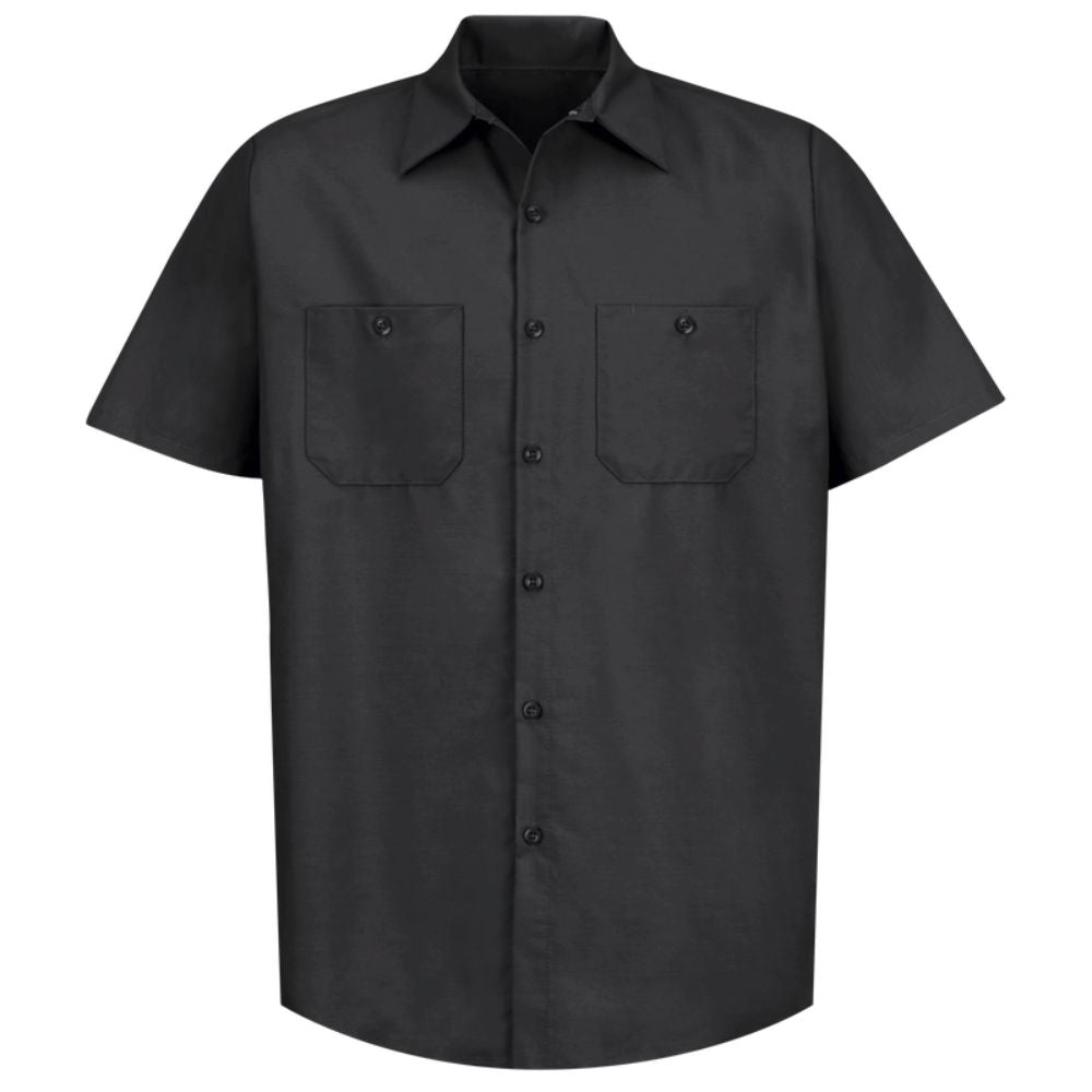 Red Kap Men's Short Sleeve Industrial Work Shirt - Durable Black Workwear for Construction, Mechanics & Outdoor Labor | Comfortable Cotton Shirt for Hot Weather Jobs