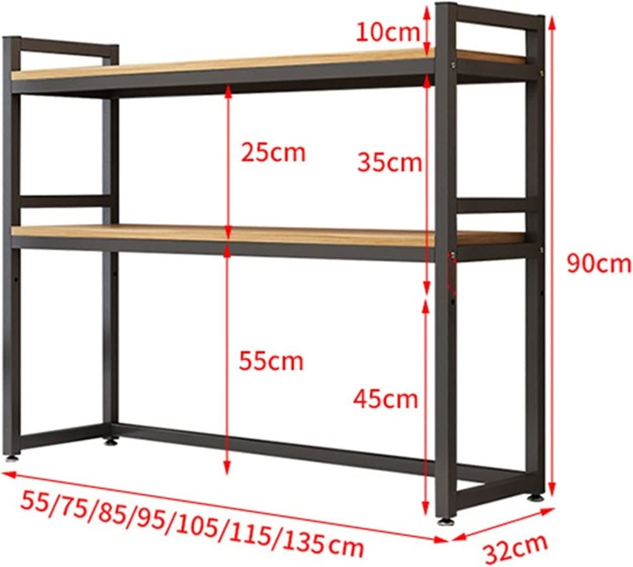 KORP 2-Tier Adjustable Bookshelf Desk Organizer - Wood & Metal Printer Stand, Desktop Bookcase for Computer Desk - Office Supplies Storage & Display Shelf (Black, 11