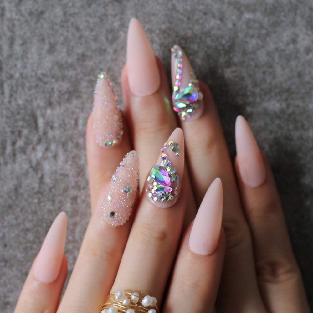 Premium False Nails - Swan Fake Nails with Crystal Rhinestones for Wedding & Party | Luxury Shiny Diamond Design, Irregular Shape | Perfect for Bridal Showers, Prom Nights, Date Nights and Special Occasions