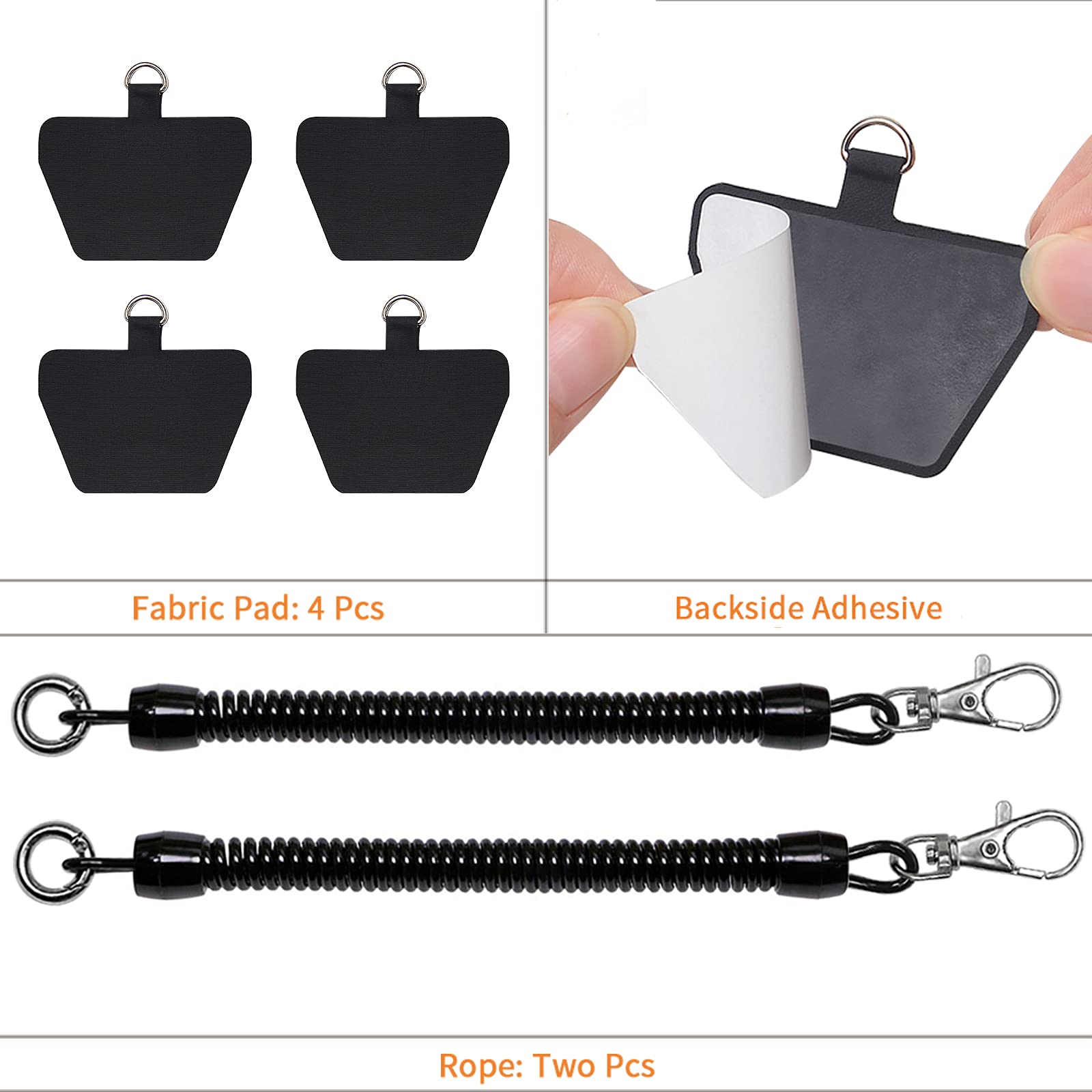 Takyu 2 Pack Cell Phone Lanyard with 4 Detachable Fabric Pads & Carabiner - Universal Phone Tether for Most Smartphones with Full Coverage Cases (Black) - Perfect for Work, Travel, and Outdoor Activities
