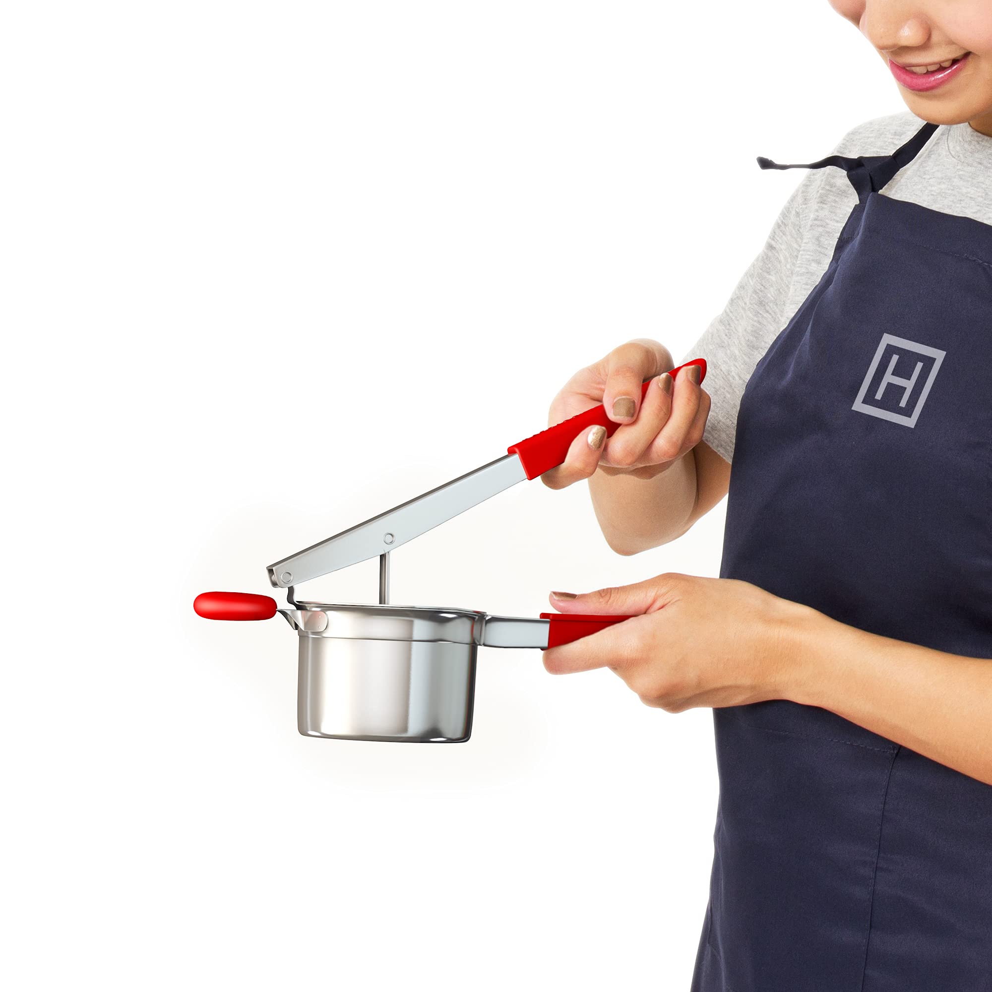 Stainless Steel Potato Ricer with 3 Interchangeable Discs - Professional Kitchen Tool for Perfect Mashed Potatoes, Cauliflower Rice, Gnocchi & Spaetzle - Ideal for Home Cooking & Restaurant Use (Red)
