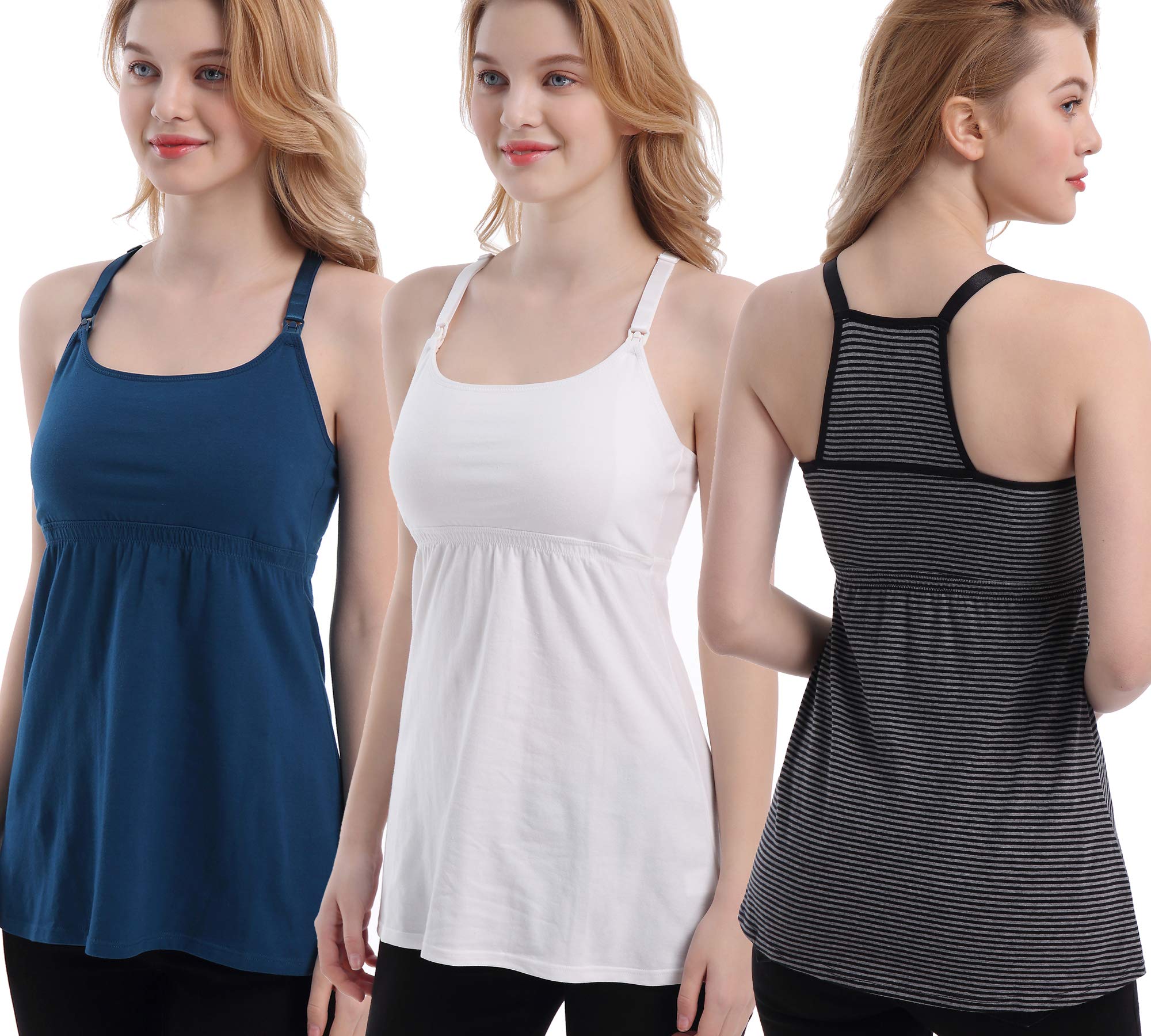 CAKYE Women's Maternity Nursing Tank Tops with Built-in Shelf Bra - Soft Breastfeeding Cami Shirts 3-Pack for Comfortable Pregnancy & Nursing Wear (Home, Work, Outing)
