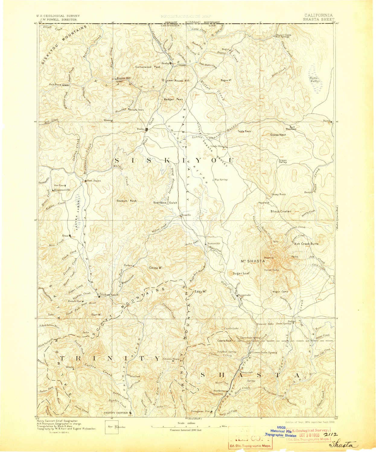 Vintage Shasta CA Topographic Map - 1:250000 Scale, 1x1 Degree Historical Map (1894, Updated 1903) - 20.1 x 16.7 Inches - Perfect for Hiking, Camping & Historical Research