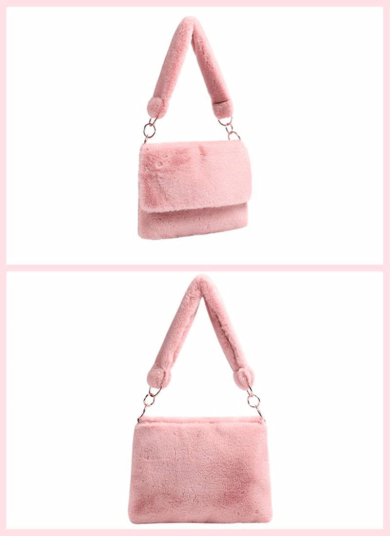 Women's Soft Faux Fur Shoulder Bag - Fuzzy Leopard Print Handbag, Plush Tote & Clutch Purse (Pink) | Stylish Winter Accessory for Casual Outings & Parties