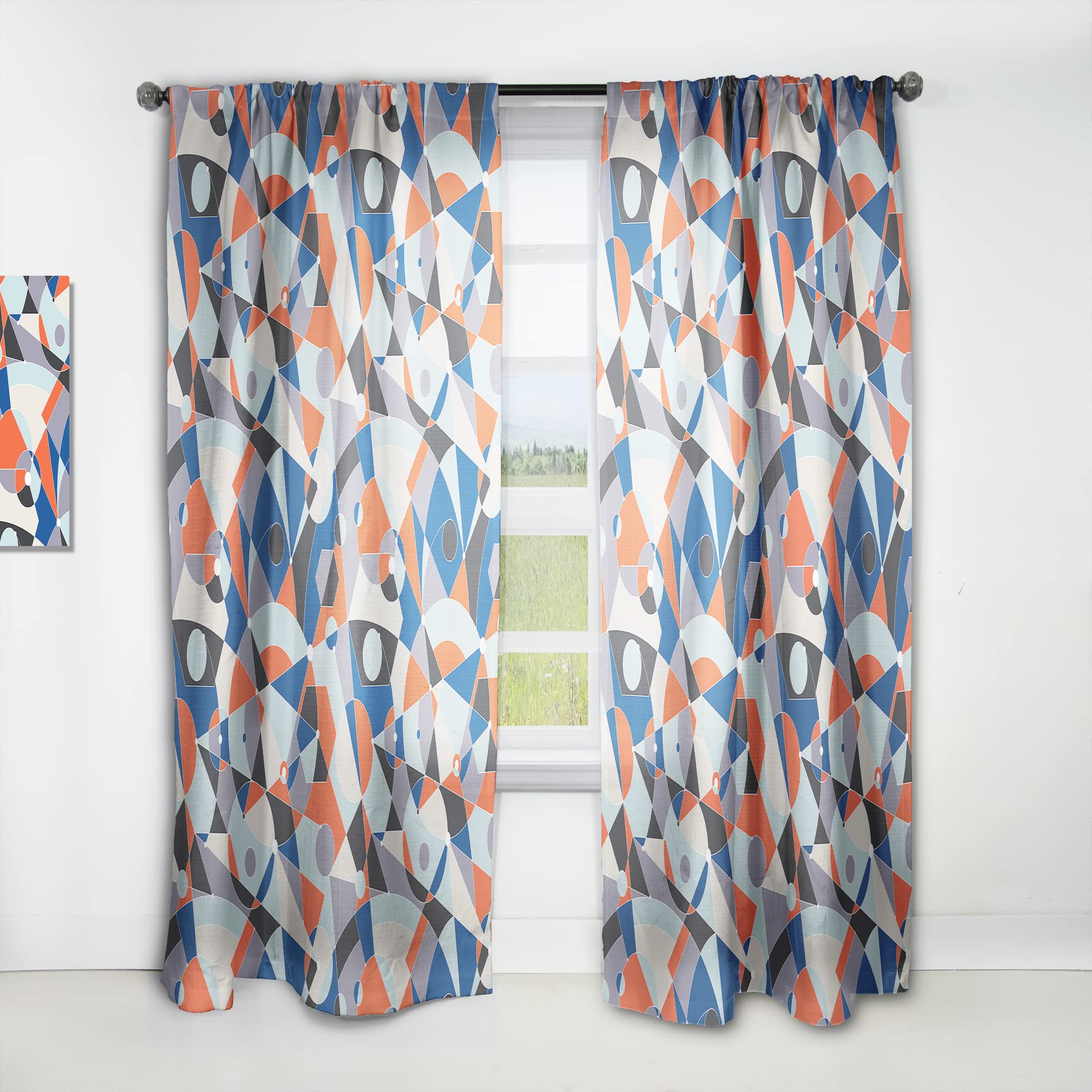 DesignQ Retro Geometric Grid IV Thermal Insulated Curtains - Single Panel 52x90 Inches - Blackout Drapes for Bedroom & Living Room - Perfect for Modern Home Decor & Sun Protection