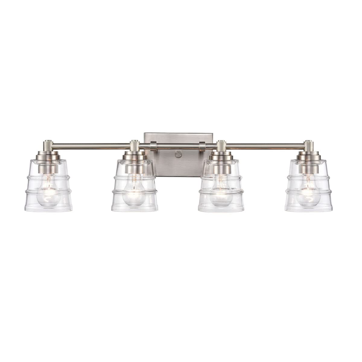 Elk Home Pulsate 4-Light Bathroom Vanity Light Fixture - Satin Nickel Finish with Clear Glass Shades, Transitional Style for Modern Bathroom & Powder Room Lighting