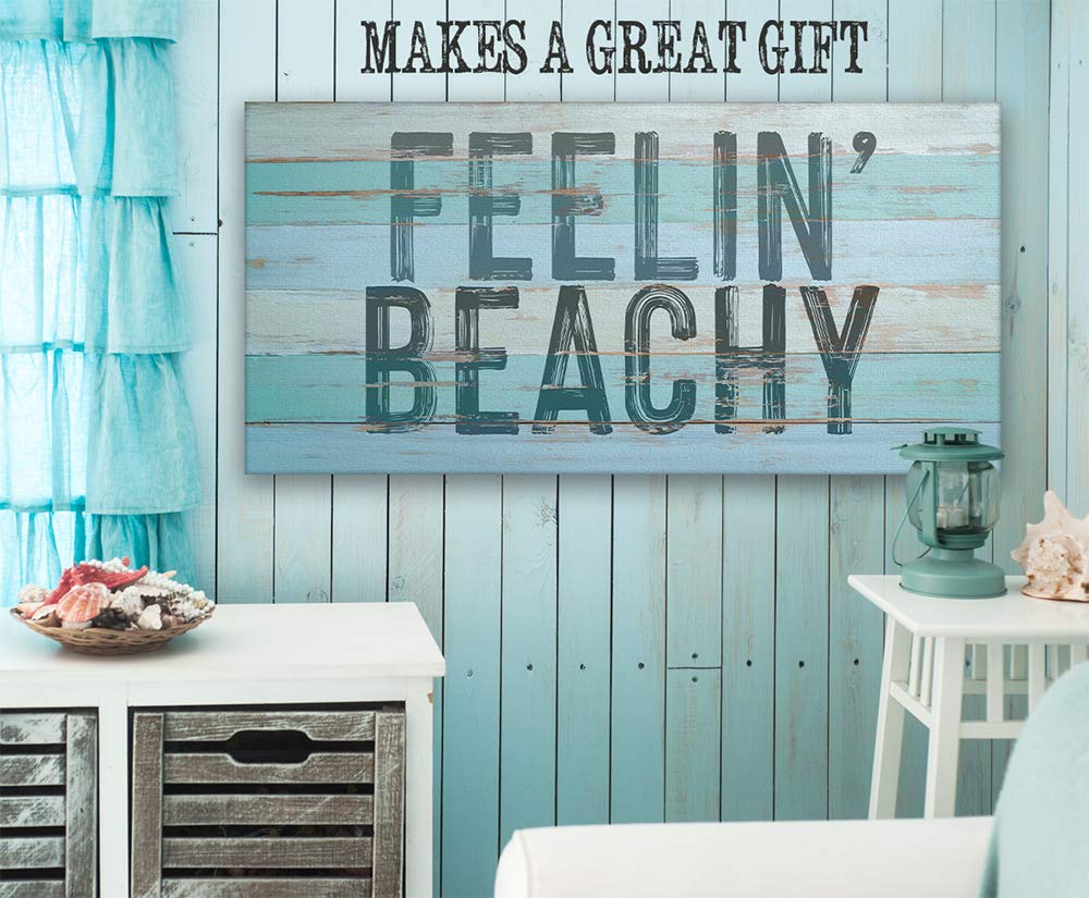 24x48 Wood Style Look Stretched Canvas Print - Coastal Beach Wall Art for Home Decor | Nautical Themed Living Room, Bedroom & Outdoor Beach Display | Perfect for Beach Houses, Summer Parties & Ocean Inspired Interiors