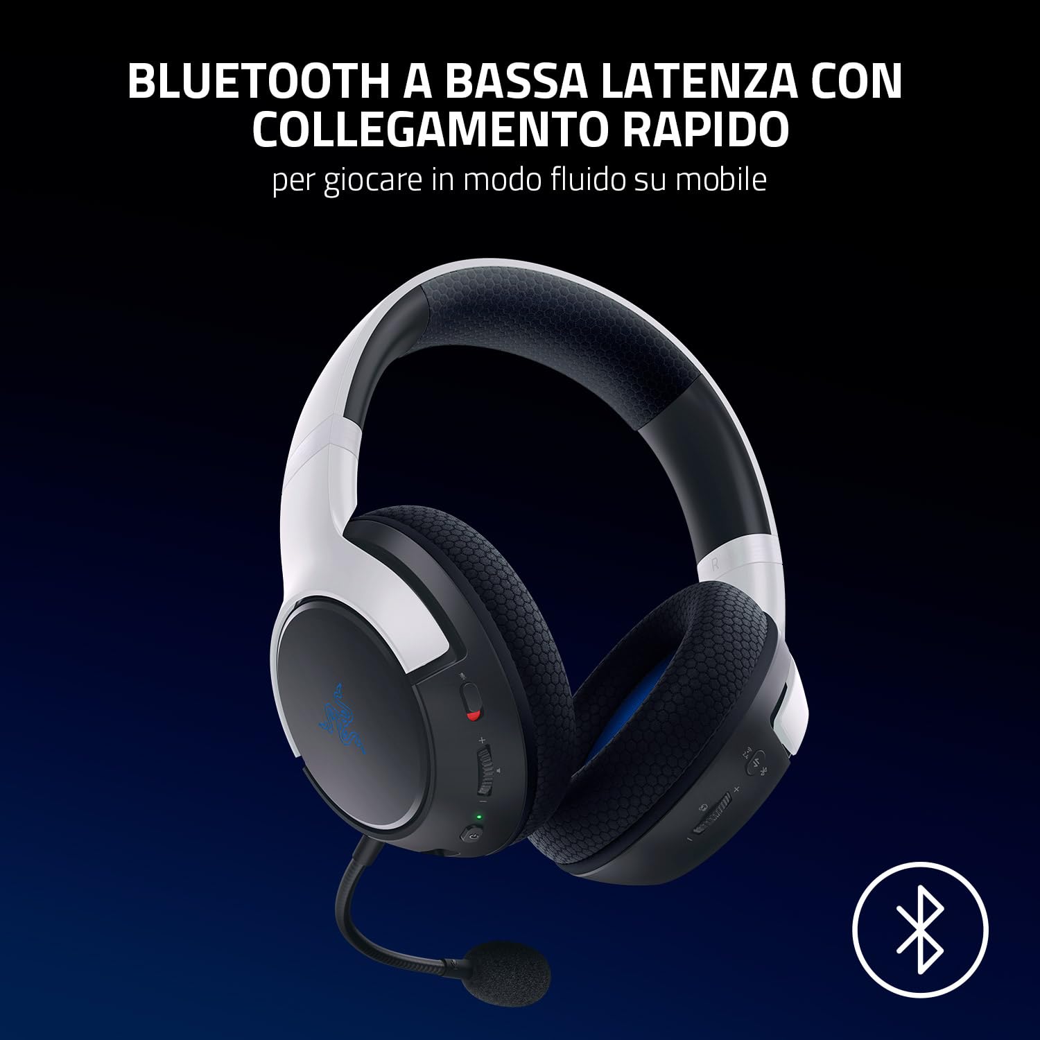 Razer Kaira Wireless Gaming Headset for PlayStation 5 - 50mm TriForce Titanium Drivers, HyperClear Cardioid Mic, SmartSwitch, FlowKnit Memory Foam - Black & White - Perfect for PS5 Gaming, Streaming & Online Chat