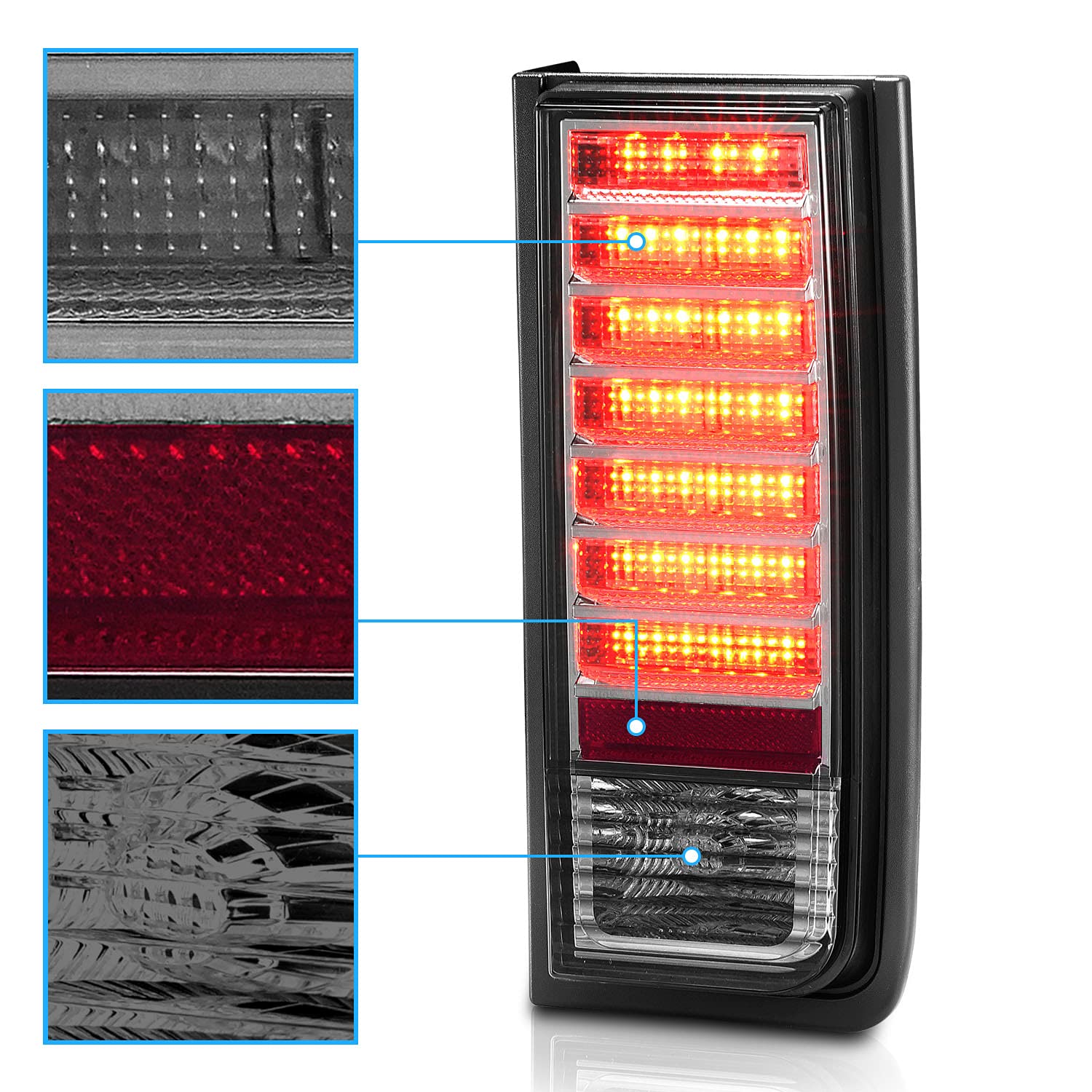 AmeriLite LED Tail Lights Replacement for Hummer H2 - Left & Right Side Smoke Lens - Enhanced Visibility & Style for Off-Road Adventures & Night Driving