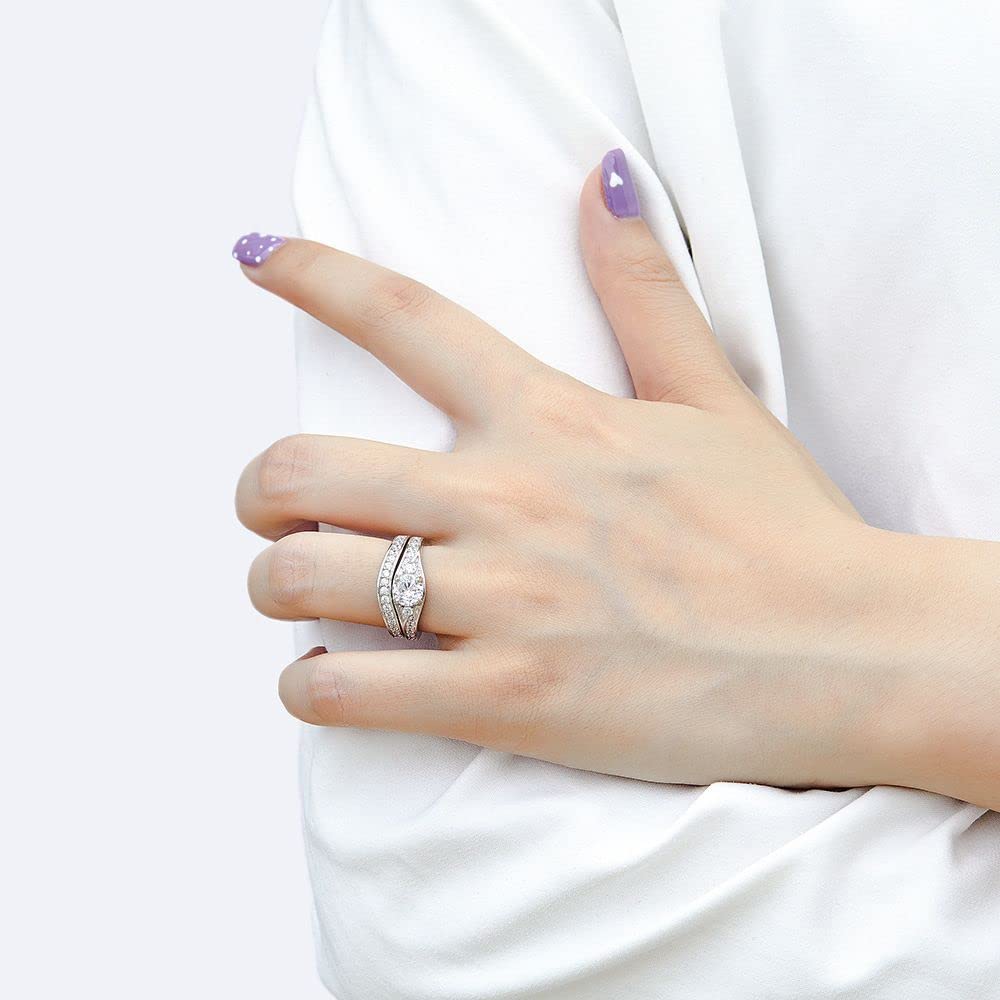 Vintage Bridal Wedding Ring Sets for Women - Platinum Plated Silver Engagement Ring with 1 Carat Moissanite Center Stone - Perfect for Weddings, Anniversaries & Promise Rings