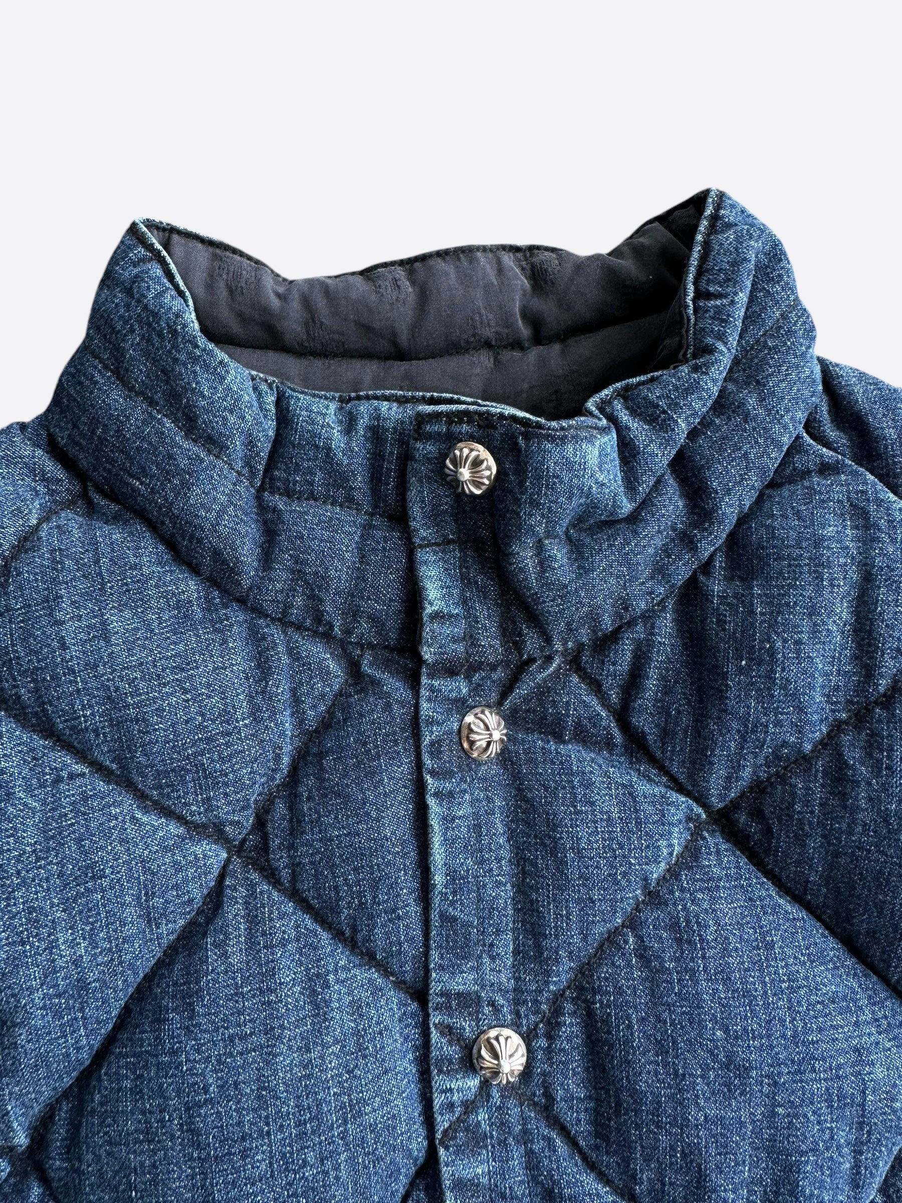 Chrome Hearts Blue Quilted Denim Vest for Men & Women | Stylish Fashion Jacket for Casual Outfits, Streetwear & Layering