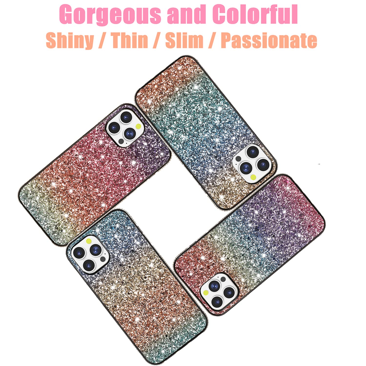 Solomo iPhone 13 Pro Max Case 6.7 Inch - Sparkle Glitter Protective Cover with Bling Diamond Design, Soft TPU Bumper, Shockproof & Scratch Resistant - Gradual Orange (2021 Model) | Perfect for Parties, Travel & Everyday Glam Style