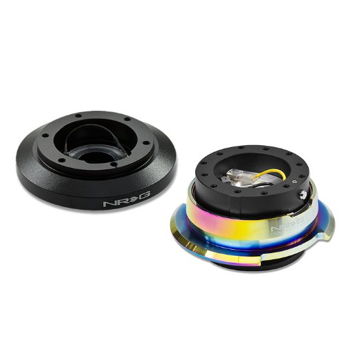 NRG Innovations SRK-180H+280BK-MC 6-Hole Aluminum Ball Bearing Steering Wheel Short Hub Adapter with Gen 2.8 Neo Chrome Black Quick Release - Compatible with Racing Simulators & Custom Car Builds