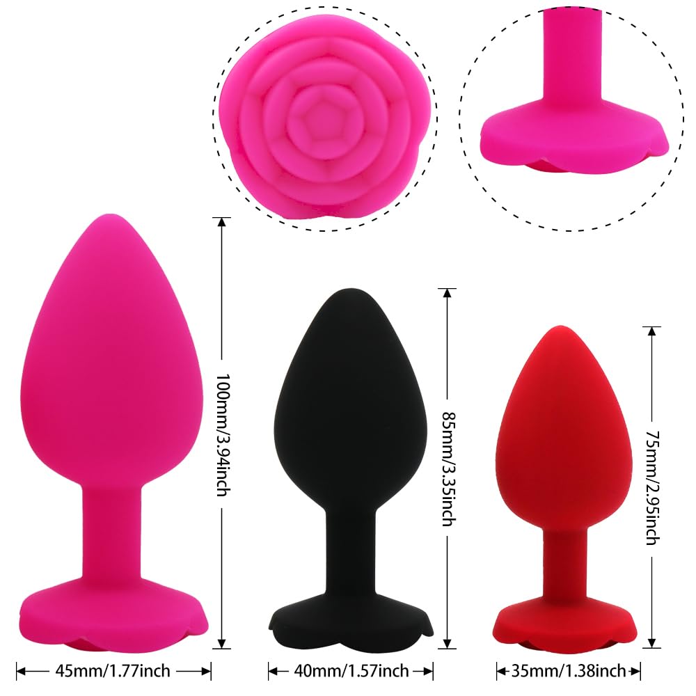3-Piece Flower Shaped Anal Training Plug Set - Soft Silicone Butt Plugs for Adults in Different Colors - Perfect for Beginners, Couples Play & Sensual Exploration
