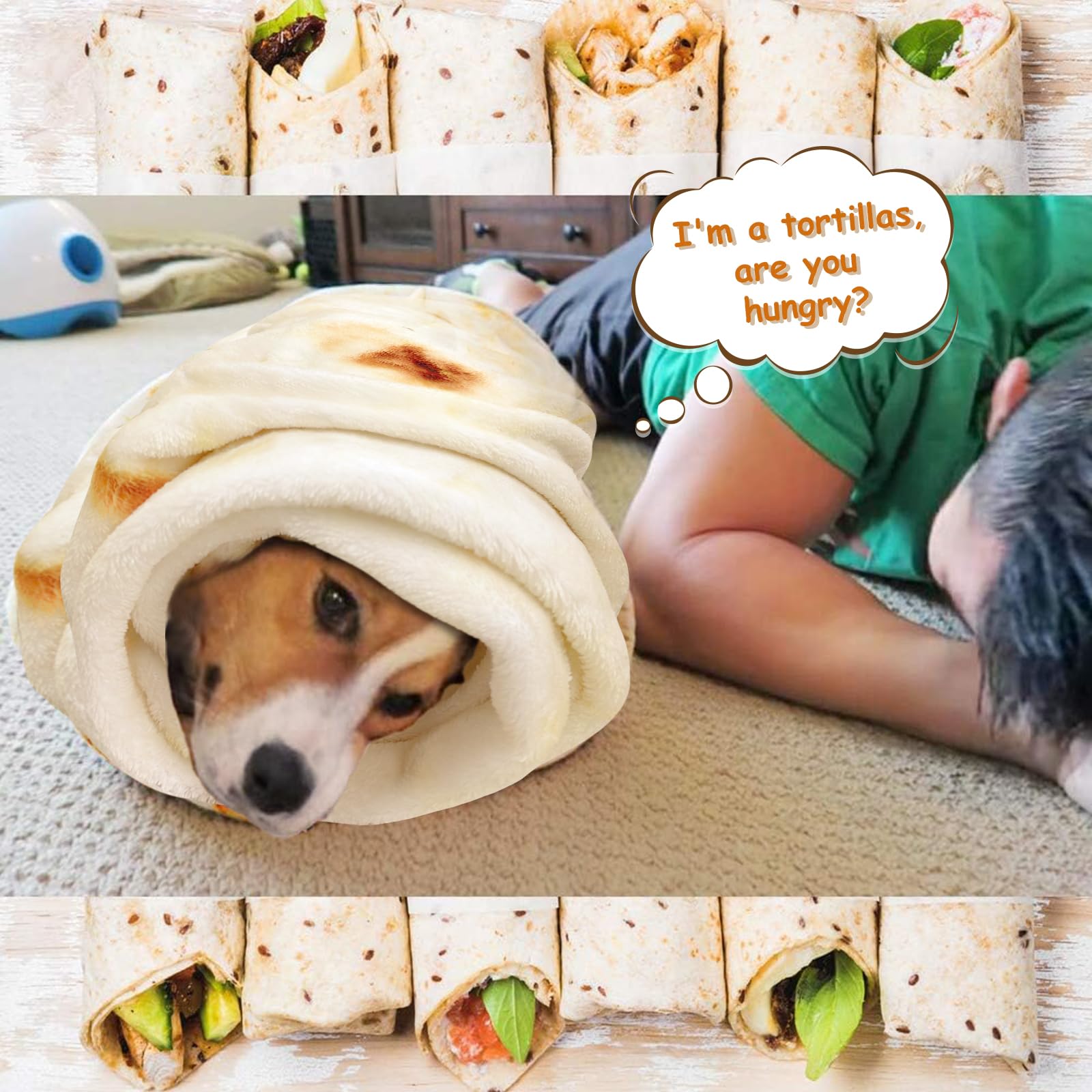 Outivity Realistic Burrito Tortilla Blanket - Soft Plush Round Throw for Bed, Couch & Travel - Fun Novelty Wrap for Adults & Kids - Perfect for Movie Nights, Camping & Gifts