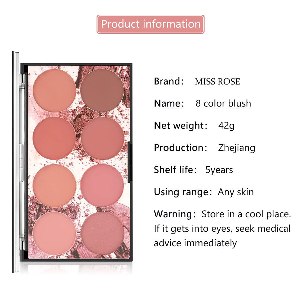 8-Color Blush Palette - Matte & Shimmer Powder for Face Contouring & Highlighting - Party & Daily Makeup