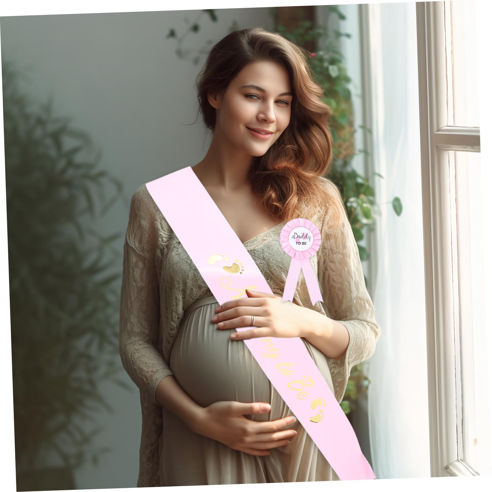 GREENADSCAPE Maternity Shoulder Sash & Badge Set - Baby Shower Accessories for Mom to Be & Dad to Be - Perfect for Gender Reveal Parties, Baby Showers & Pregnancy Announcements
