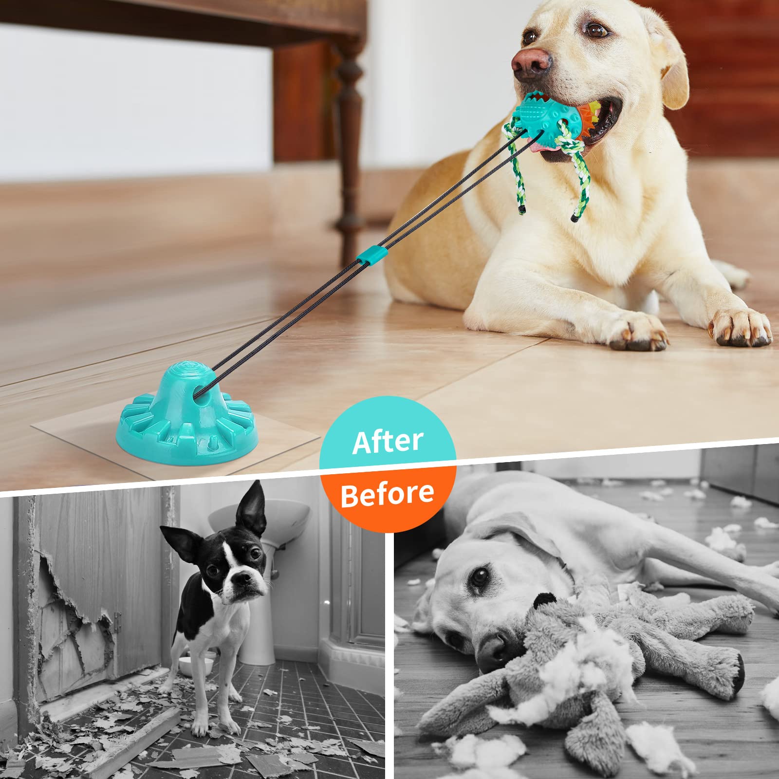 Durable Indestructible Dog Toys for Aggressive Chewers - Interactive Suction Cup Tug of War Toy & Treat Dispensing Puzzle Ball - Enrichment Chew Toys for Large Dogs (Yellow) - Perfect for Playtime, Training, and Mental Stimulation