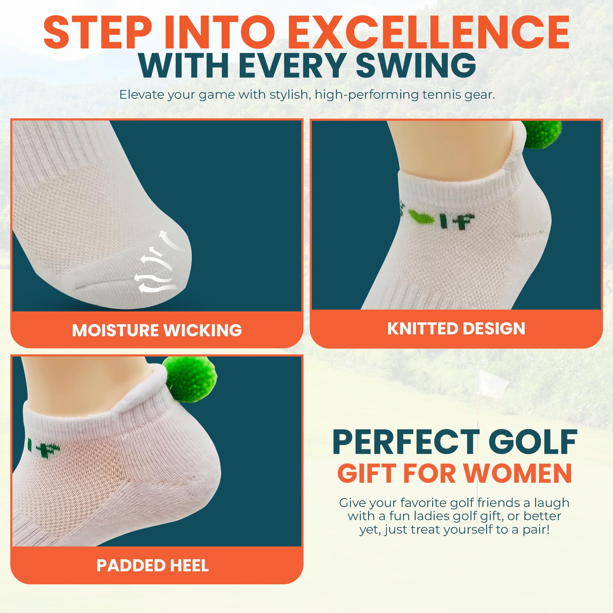 Women's Golf Socks with Pom Pom Balls - Breathable Athletic Ankle Socks for Golfers - Perfect for Golfing, Running & Casual Wear
