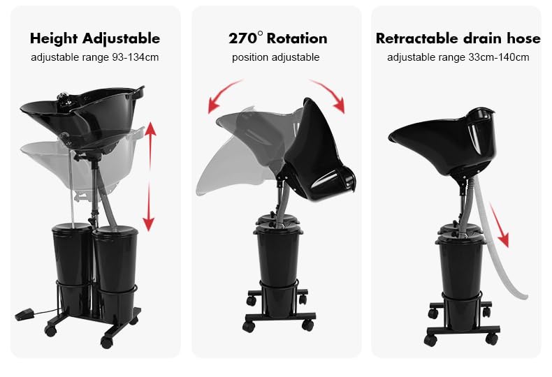 **Adjustable Portable Electric Shampoo Bowl for Salon & Home Use - Tear-Free Hair Washing Sink with Drain Pipe & Bucket - Perfect for Beauty Salons, Barber Shops & Mobile Stylists**    *(Use Scenes: Ideal for professional salons, barbershops, home haircare, mobile hairdressers, and pet grooming services.)*
