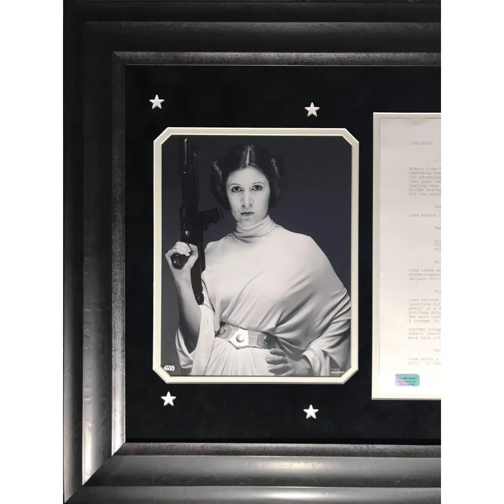 Original Star Wars: A New Hope Script Page Owned by Carrie Fisher - Framed Limited Edition #D/100 with Estate COA - Perfect for Movie Memorabilia Collectors & Star Wars Fans Display