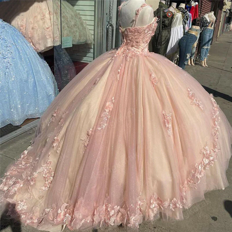Elegant A-Line Pink Quinceañera Ball Gown | Sweet 16 Birthday Party Dress with Tulle & Lace | Perfect for Quinceañeras, Debutante Balls, and Formal Celebrations