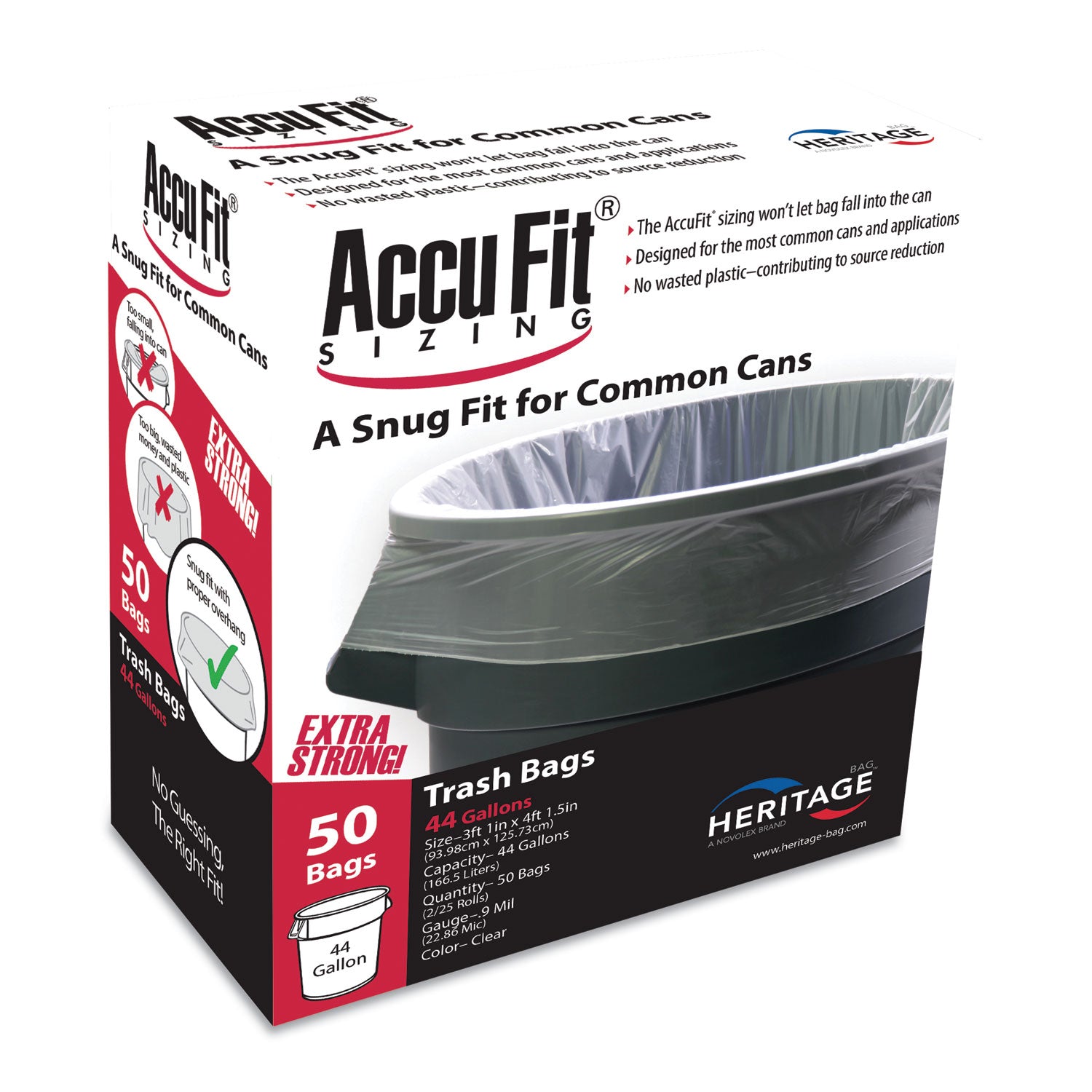 AccuFit® 44 Gallon Linear Low Density Can Liners - 0.9 Mil, 37
