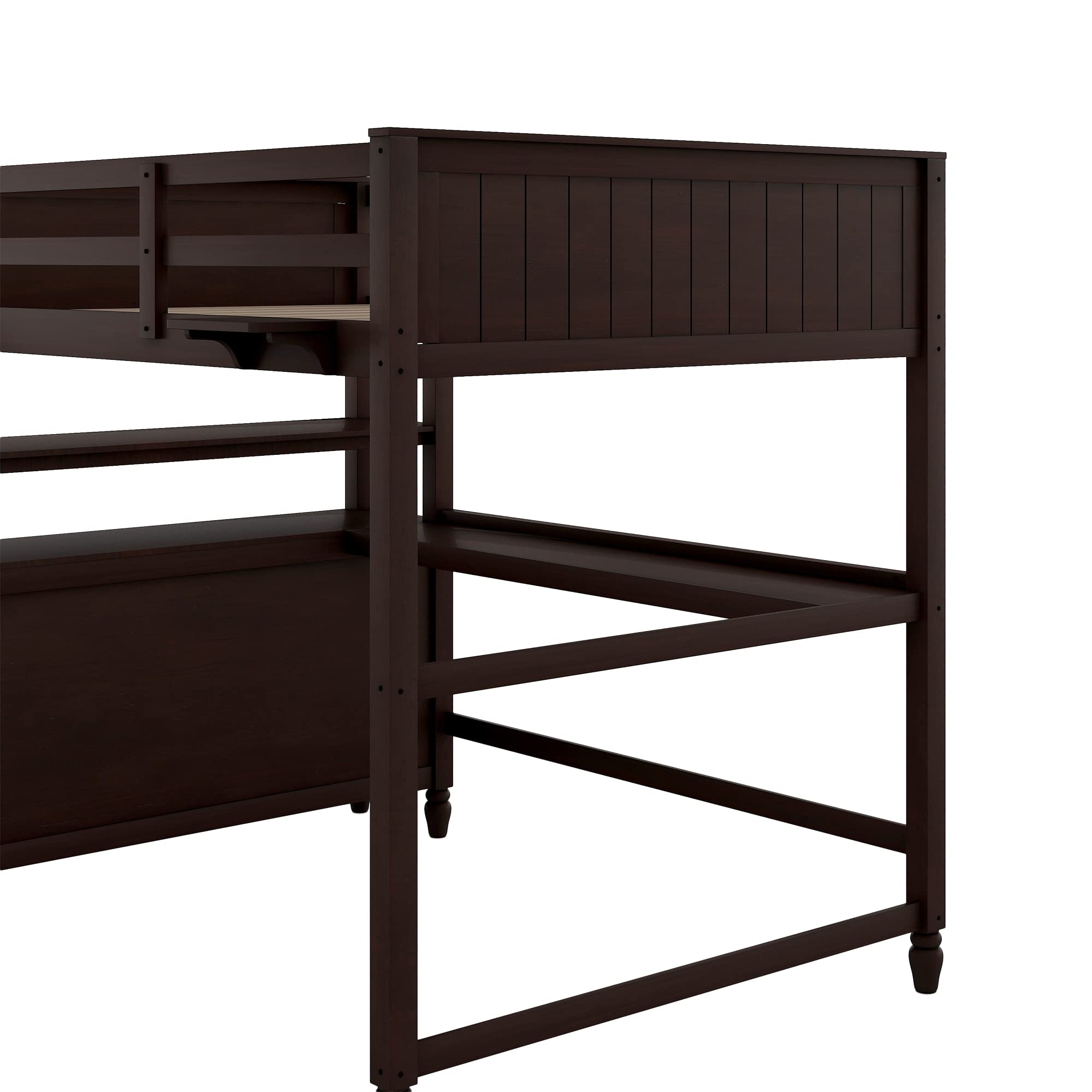 Full Size Loft Bed Frame with 6 Storage Drawers, Shelves & Study Desk - Sturdy Wooden Bunk Bed with Safety Ladder - Space-Saving Kids Bedroom Furniture in Espresso Finish - Perfect for Small Rooms, Dormitories & Teen Bedrooms