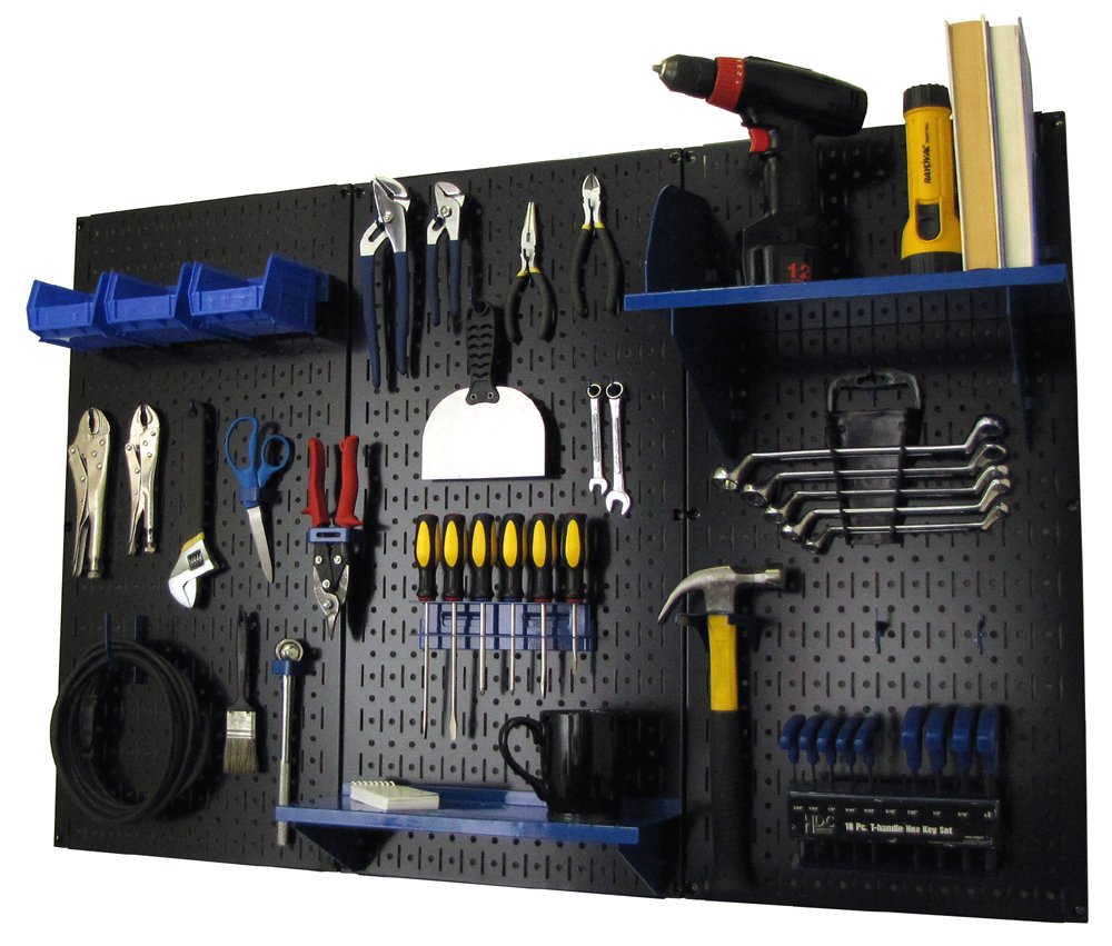 Wall Control Pegboard Organizer 4 ft. Metal Pegboard Standard Tool Storage Kit with Black Toolboard and Blue Accessories | Garage Workshop Organization | DIY Tool Wall Mount System for Home & Professional Use