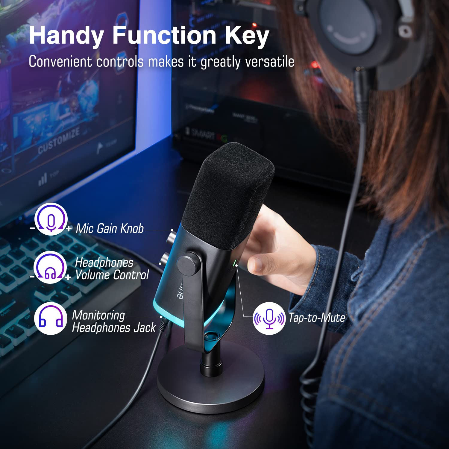 Fifine AM8 XLR/USB Dynamic Microphone for Podcasting, Gaming & Streaming - RGB Lighting, Mute Button, Headphone Jack & Desktop Stand - Perfect for YouTube, VoiceOver, Singing & PC Recording (Ideal for Home Studios, Twitch Streamers & Content Creators)