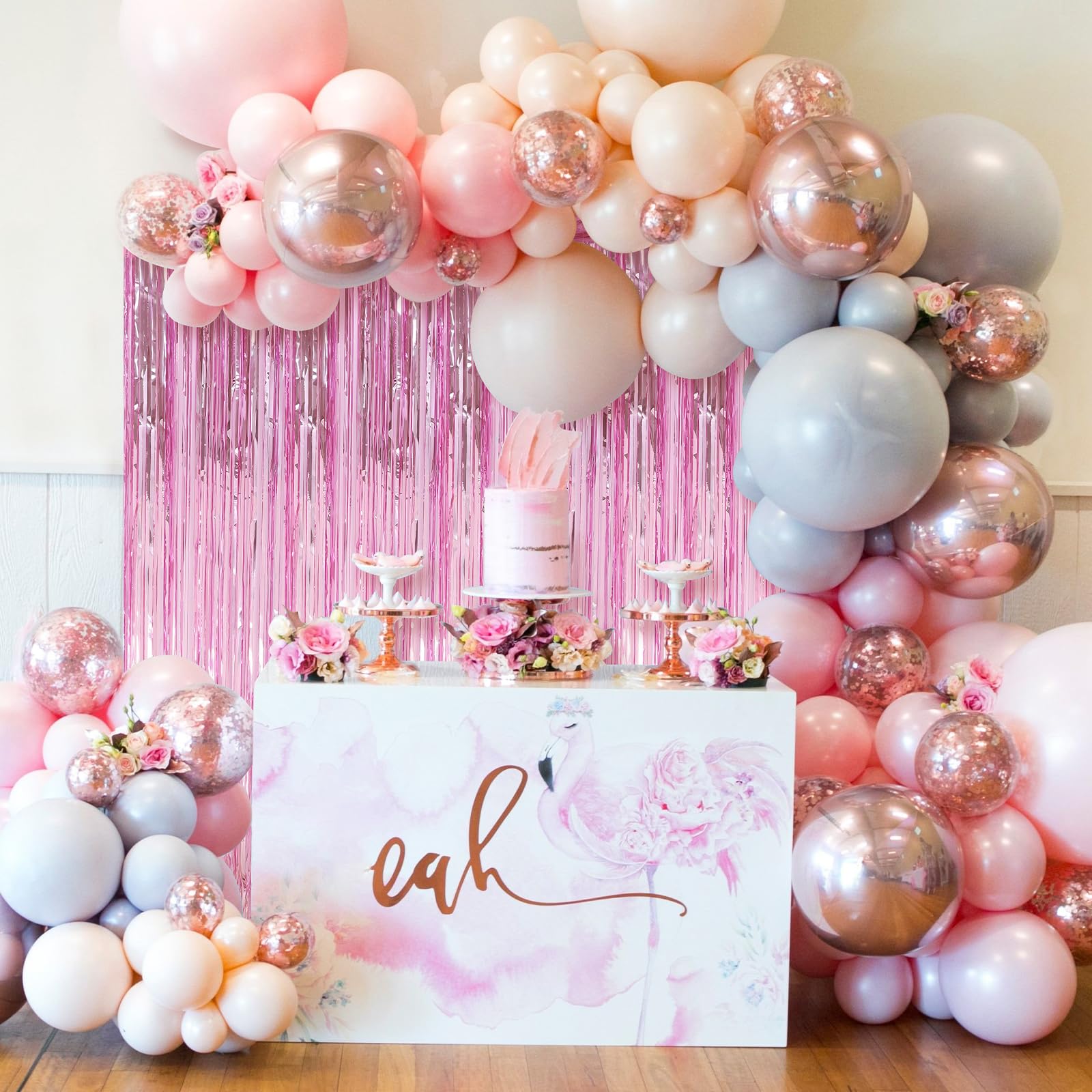 4 Pack Pink Foil Fringe Curtains for Door Decorations - 3.3 x 8.2 ft Tinsel Party Backdrop, Birthday Streamers & Photo Booth Background - Perfect for Birthday Parties, Baby Showers, Weddings & Holiday Celebrations