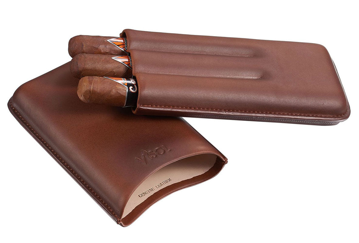 Premium Legend Brown Genuine Leather Cigar Case - Holds 3 Cigars Perfect for Travel, Gifts & Special Occasions