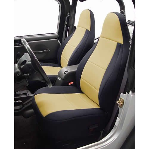 Coverking Custom Fit Neoprene Seat Covers for Jeep Wrangler TJ 2-Door - Black/Tan | Waterproof & Durable Protection for Off-Road Adventures