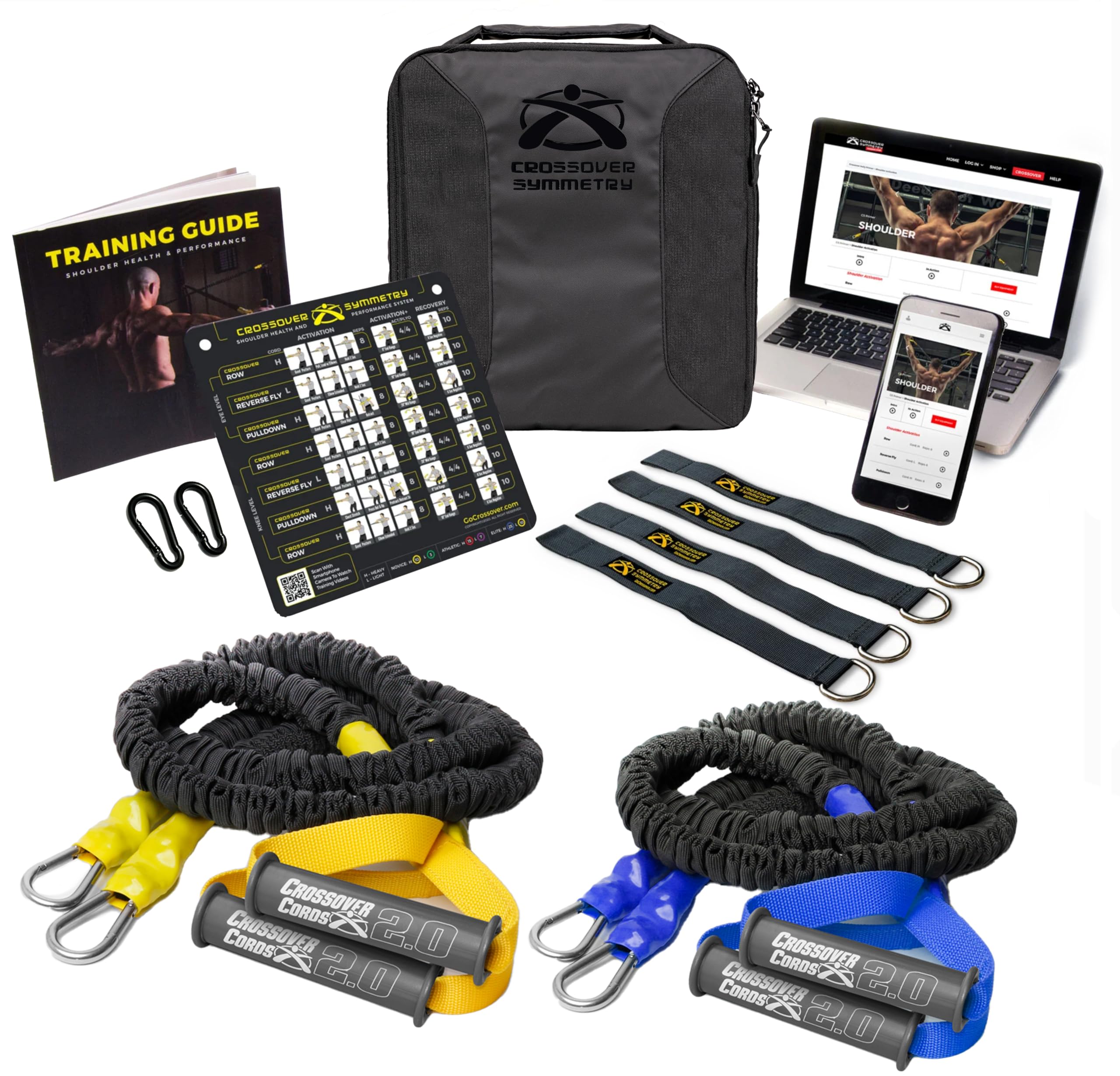 **Crossover Symmetry Shoulder System with 2 Resistance Bands - Rotator Cuff Rehab & Home Workout Kit - Includes Training Guide & Online Exercises for Pain Relief & Strength Training**    *(Perfect for Athletes, Physical Therapy, Home Gym, and Shoulder Injury Recovery)*